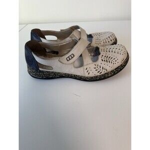 Reiker Daisy Mary Jane Shoes Womens Size 40 Beige Navy Leather  Walking Comfort